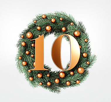 Holiday wreath with the number 10 inside of it