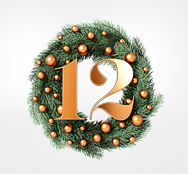 Holiday wreath with the number 12 inside of it