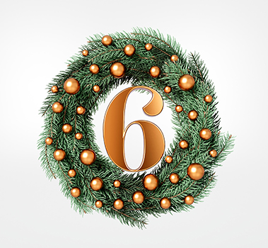 Holiday wreath with the number 6 inside of it