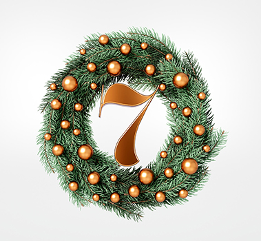 Holiday wreath with the number 7 inside of it