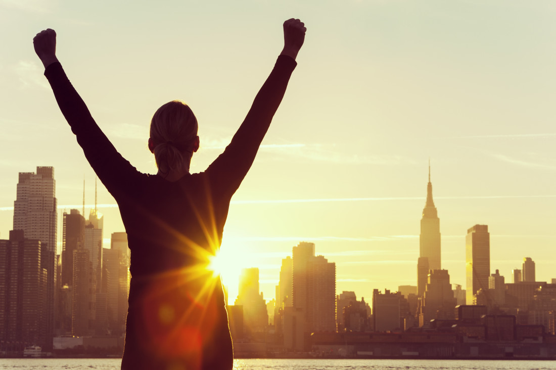 Woman Silhouette and New York City Skyline