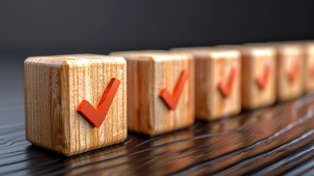 Photo of Wooden Blocks with Red Checkmarks on Them